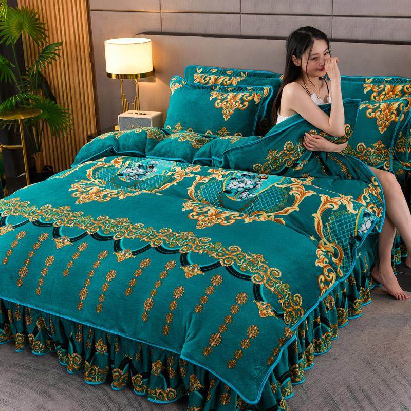 牛奶绒四件套冬季双面珊瑚绒被套床品加绒法兰绒床上冬天加厚床裙