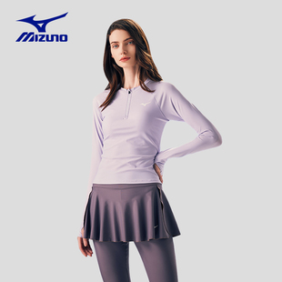 美津浓泳衣女士分体防晒长袖时尚显瘦大码连体裙式泳裤泡温泉泳装