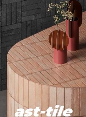 Asttile复古风樱花粉厨房浴室卫生间背景墙吧台条砖瓷砖墙砖50200