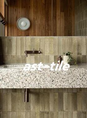 Asttile中古风沙土棕亮面厨房卫生间吧台背景墙长条手工砖60240