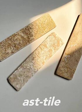 Asttile南法风复古米黄天然莱姆石砖地砖墙砖吧台条砖背景50x200