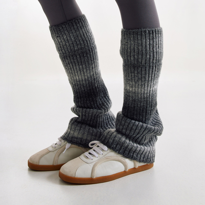 渐变堆堆袜套灰色女秋冬腿套金属标针织毛线羊毛保暖加厚脚套加长