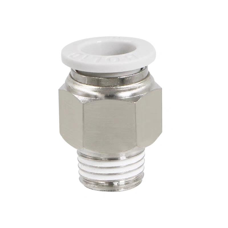 塑料白色PU软管快插快速接头螺纹直通铜接头PC4/6/8/10-01/2/3/4