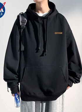 NASA连帽卫衣男士春秋季美式重磅外套男生宽松青少年黑色衣服