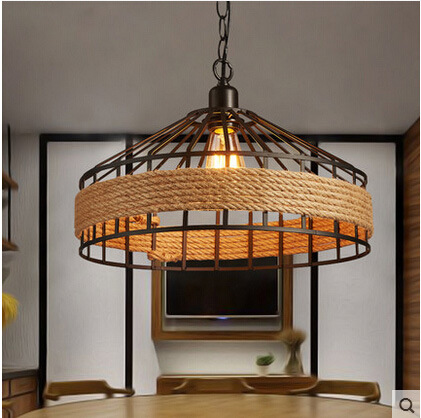 吊灯乡村复古酒吧咖啡厅服装店锅盖灯茶楼包厢网吧麻绳美式复古