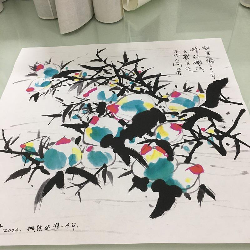 吴冠中桃熟还待一千年中式书画水彩写真国画微喷复制无框客厅装饰图片