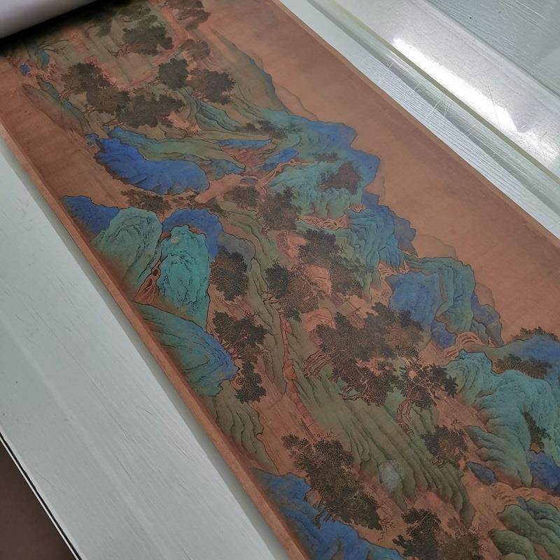 南宋赵伯驹青绿山水辋川别墅图复古书画人物国画高清微喷手卷装饰图片