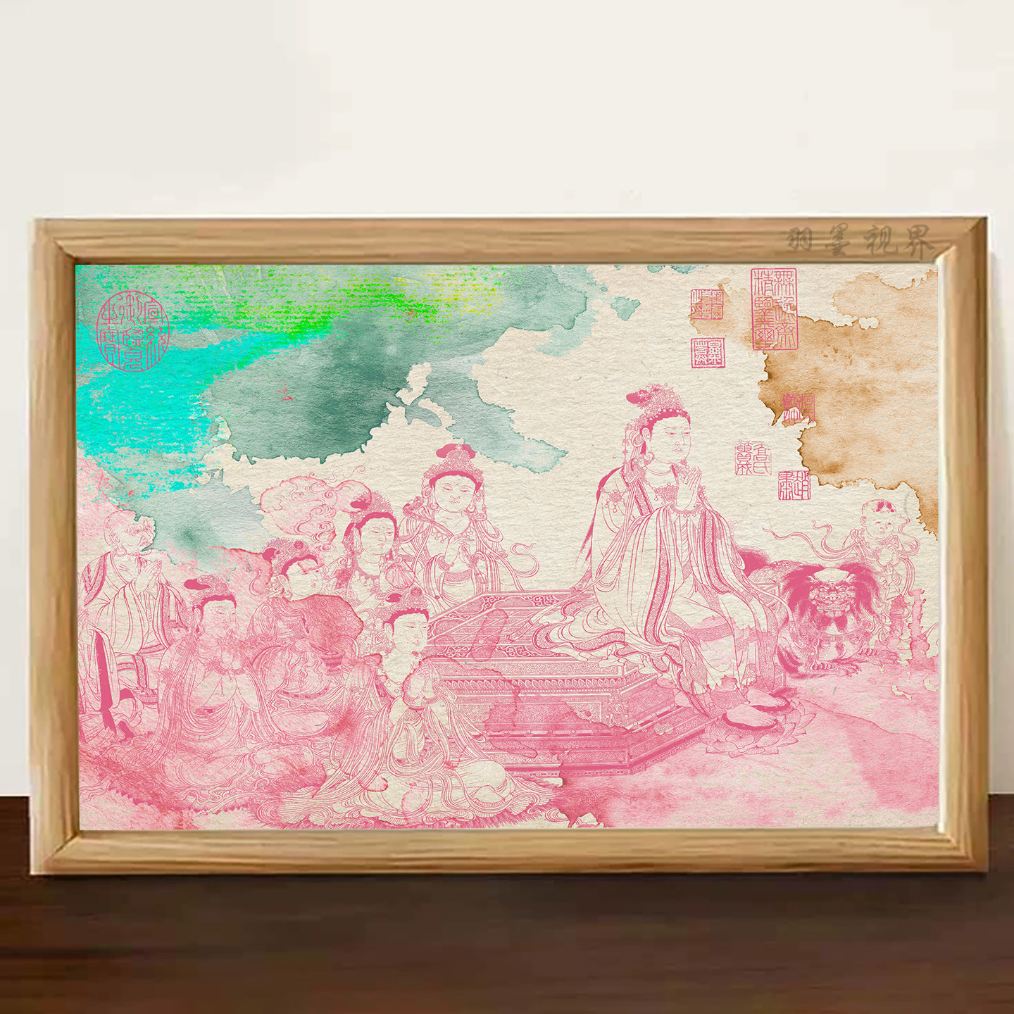 国风淡彩禅意佛像群像装饰画现代简约客厅卧室背景墙艺术挂画