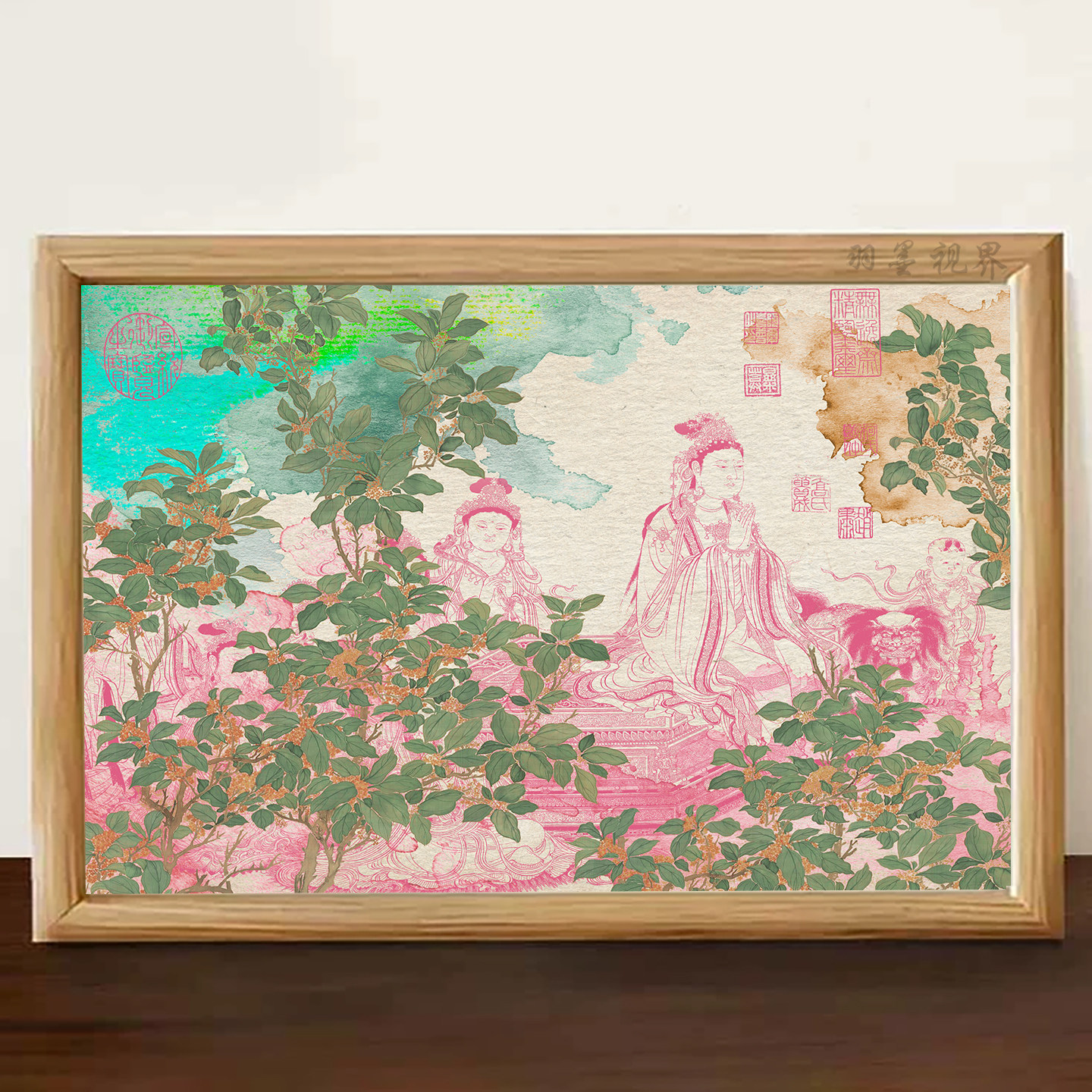 国风禅意佛像花卉装饰画现代简约客厅卧室背景墙艺术挂画