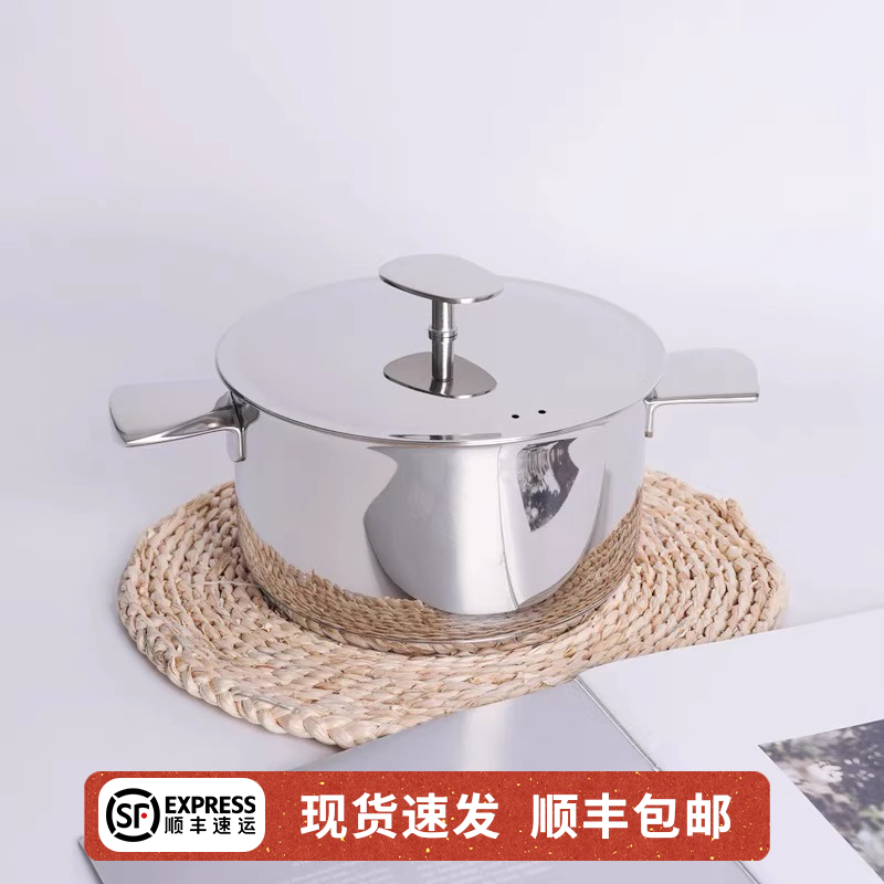 美国k家16/18cm双耳汤锅带盖 304不锈钢大容量加厚加深汤锅清洗