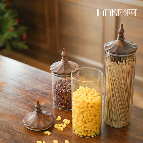 LINKE邻可 · 尖顶玻璃储物罐 设计师款中古胡桃木咖啡豆收纳罐