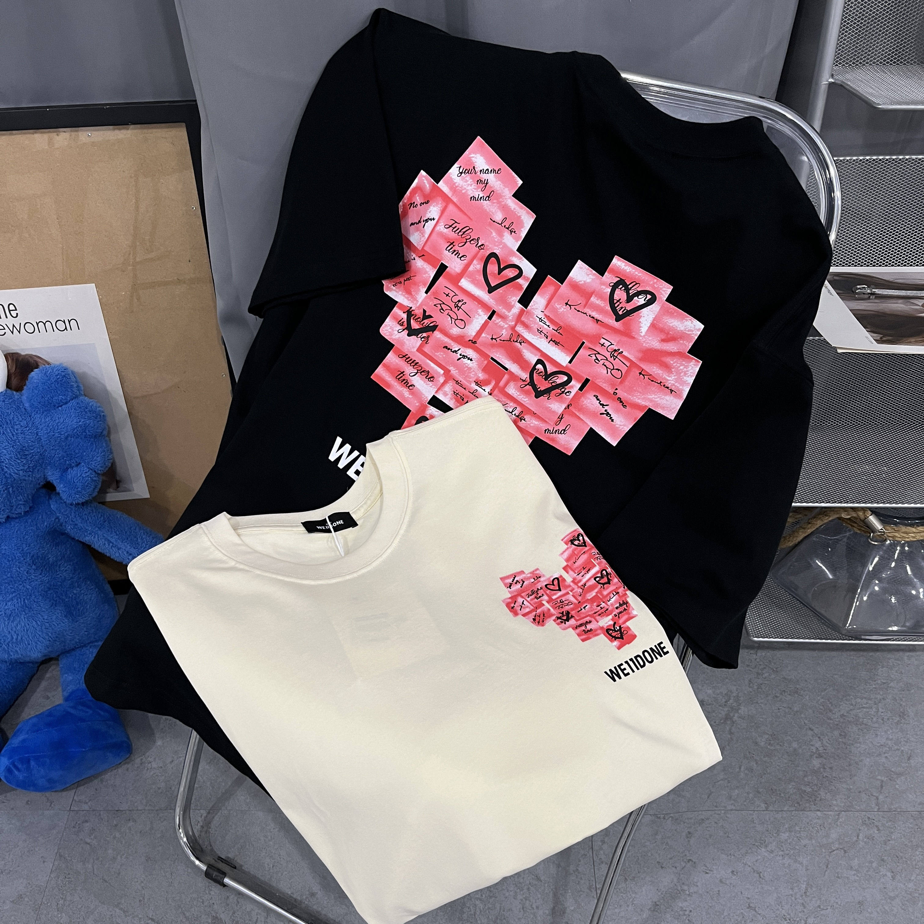 we11done cikshr爱心便利贴印花短袖情侣款休闲宽松t恤潮男女同款