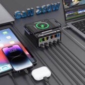 热销桌面充电站氮化镓260w多口usb充电器无线插头PD快充100瓦140W