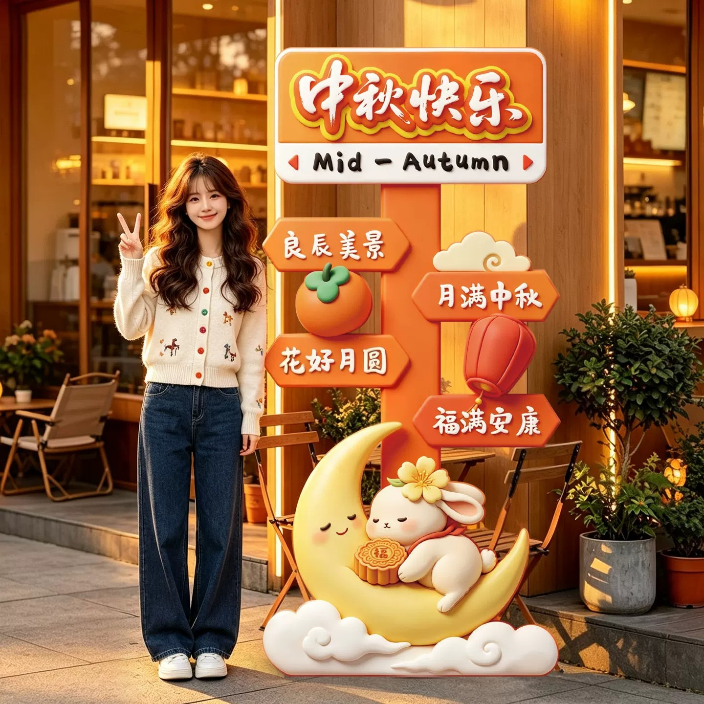 中秋活动打卡KT板背景墙