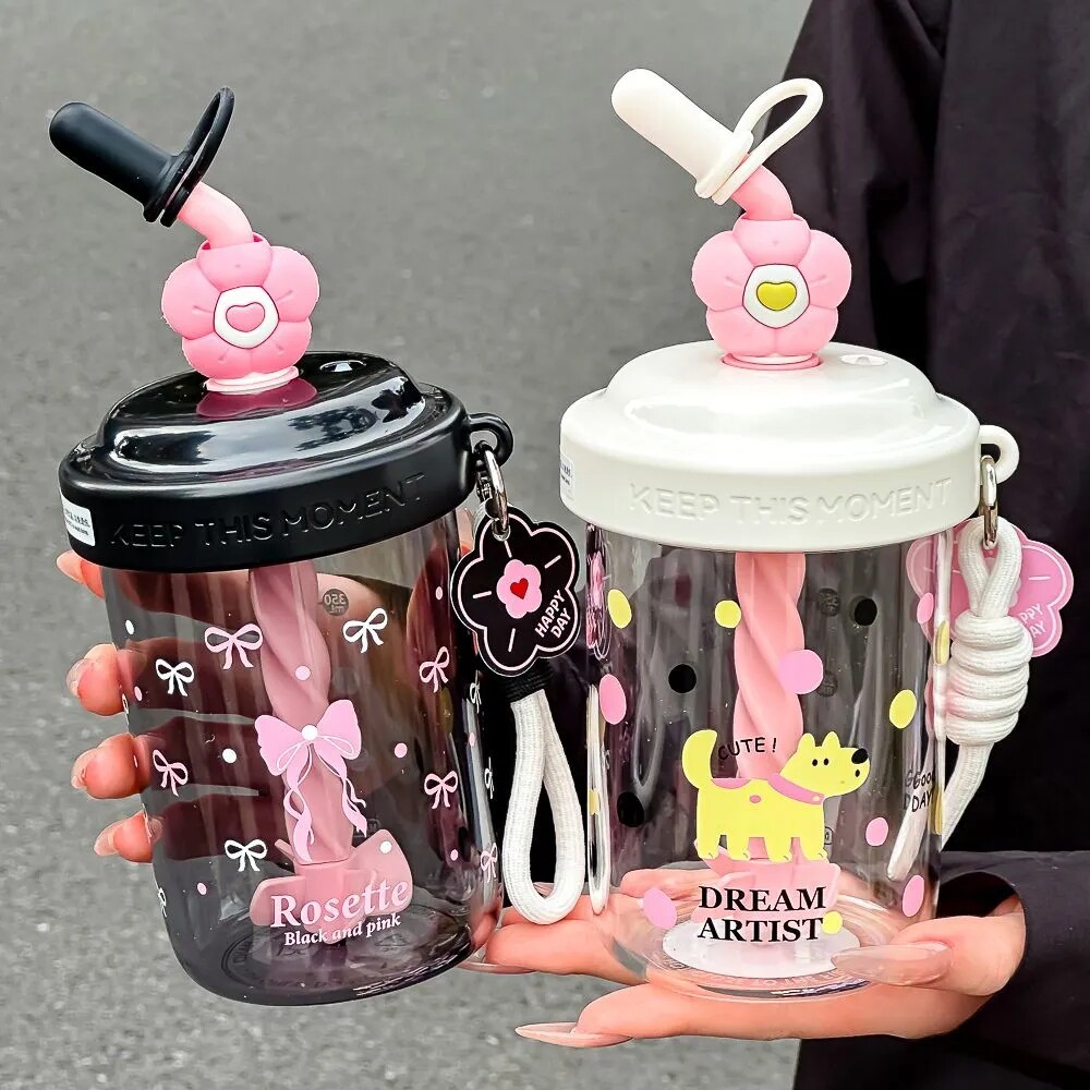2026新款夏季大容量搅拌塑料可爱高颜值女生吸管学生杯子便携水杯