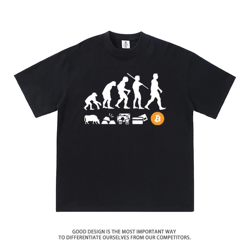 马斯克同款短袖t恤BTC比特币区块链币圈炒币货币进化纯棉半袖衣服