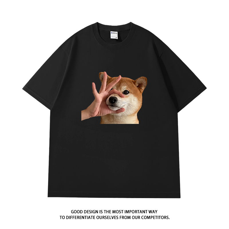 柴犬闭嘴短袖t恤男生青少年设计感趣味纯棉宽松黑色半袖夏季潮牌,男装,T恤,淘宝优惠券,粉丝福利购,淘宝优惠卷