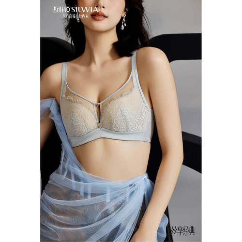 西维娅软钢圈蚕丝定型薄杯 杯大胸显小性感小内衣S785-11款薄棉BC