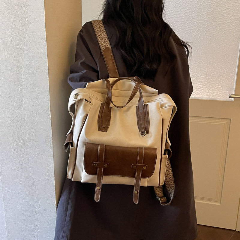 英伦风复古女士双肩包高级质感时尚手提包PU软皮通勤百搭休闲背包