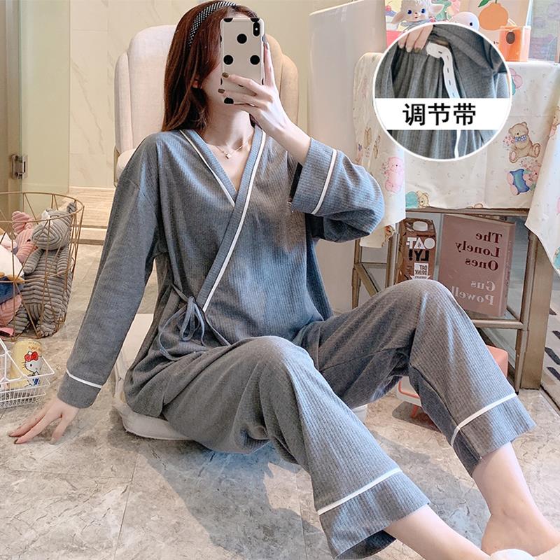 月子服春秋季纯棉产后哺乳孕妇和服睡衣女怀孕期吸汗喂奶宽松套装