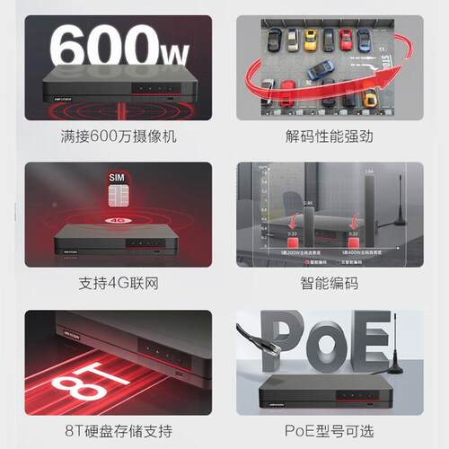 海康网络监控硬盘录像机nvr高清主机DS-7804 7808N-Q1/8P/4G