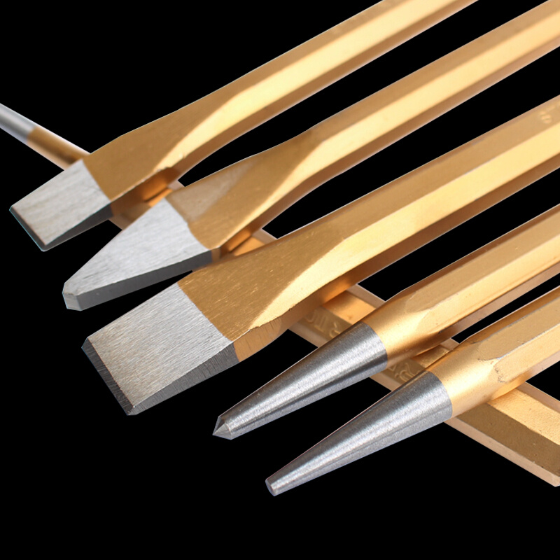 。6件套凿冲錾铁质 尖扁凿铁专用 凿钢 錾钢凿子6pc圆扁凿 锋钢錾