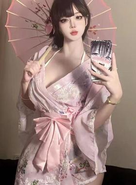 新款纯欲日式樱花和服内衣套装性感睡裙甜美蝴蝶结系带浴袍女