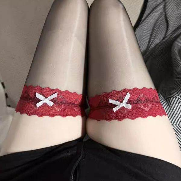 极光油亮丝袜蕾丝红色长筒袜性感超薄哑光黑丝白丝过膝袜高筒袜