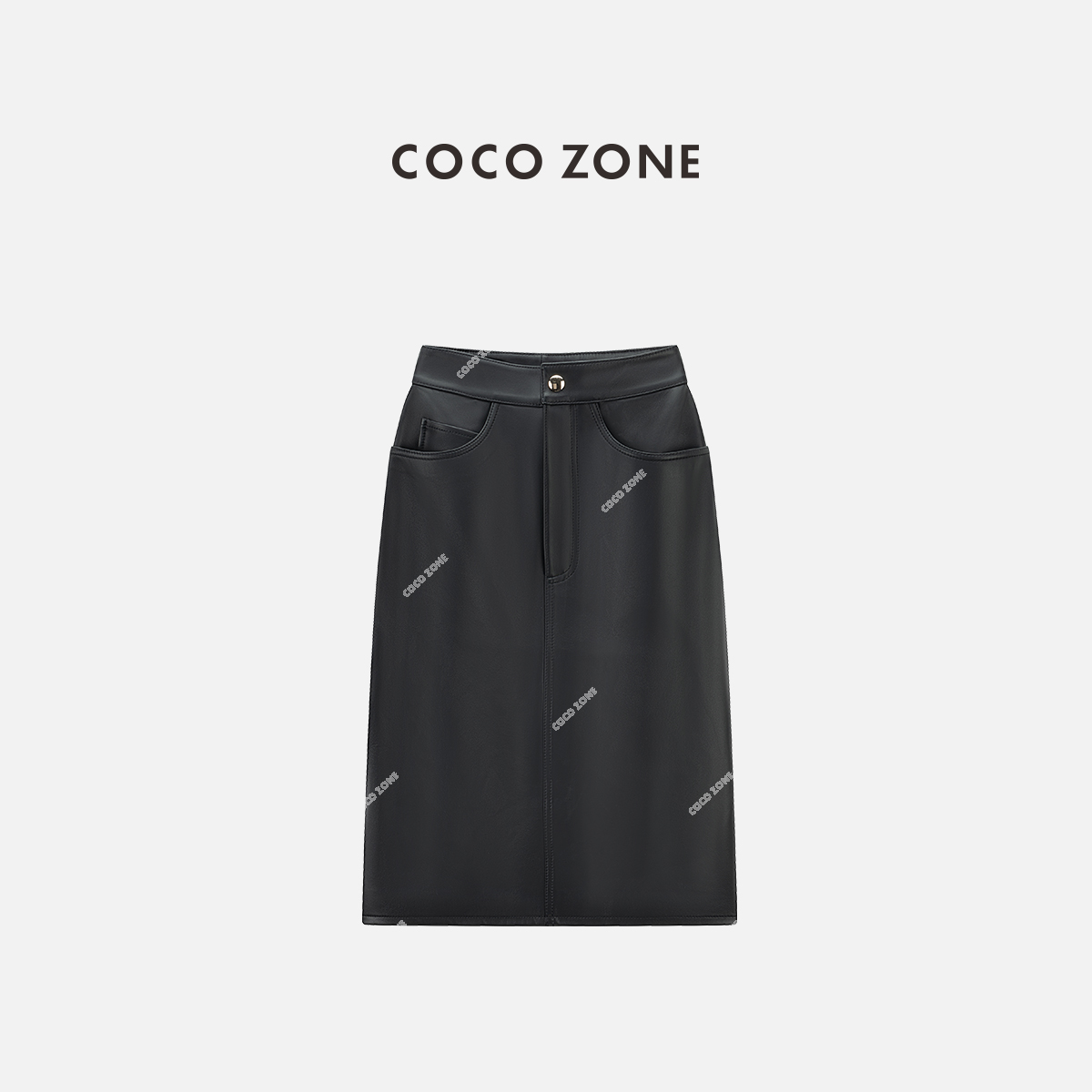 COCOZONE刘112025早春纯色显瘦包臀皮裙百搭A字半身裙CC2C1609