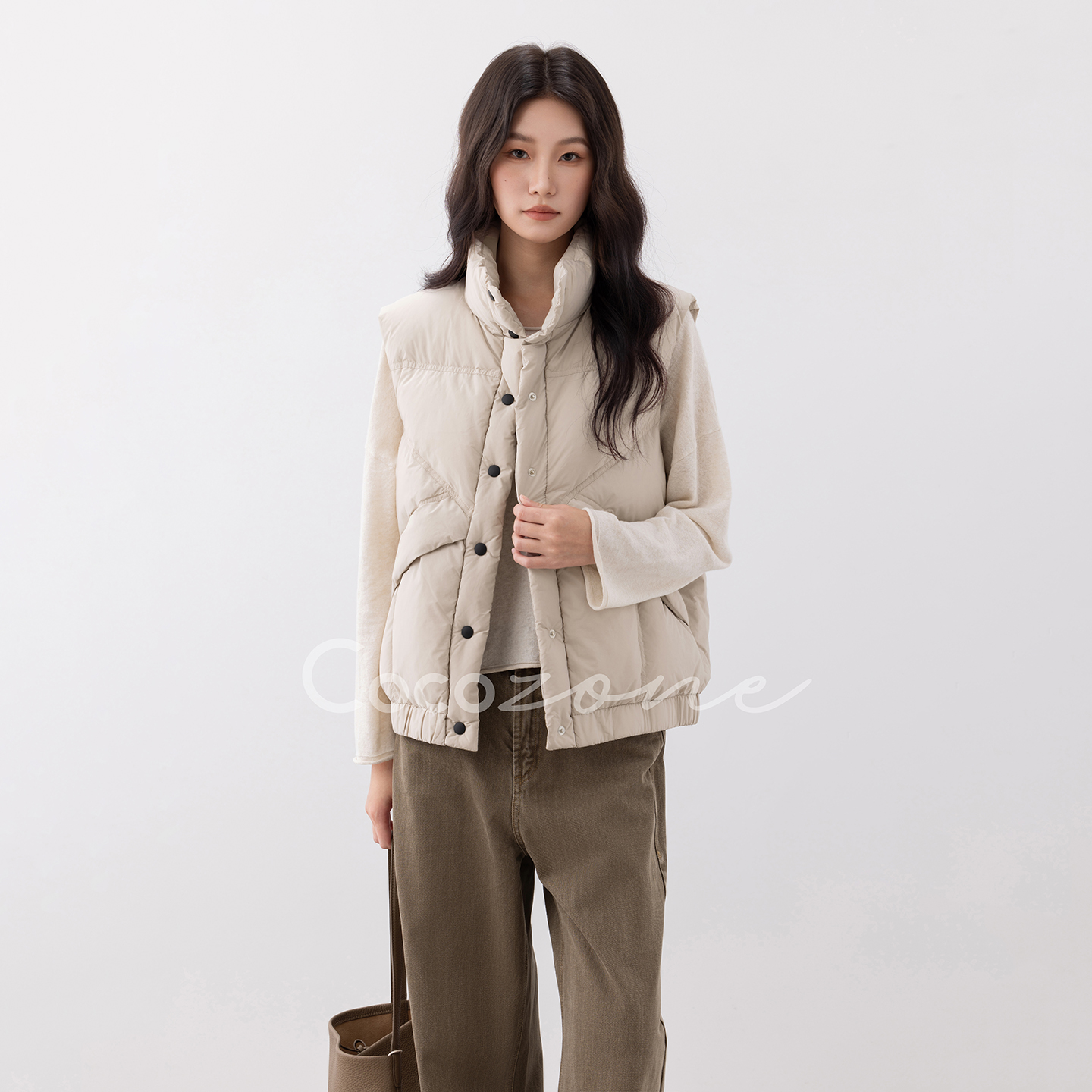 COCO ZONE 刘一一 90鹅绒立领羽绒服简约保暖无袖小个子新款上衣