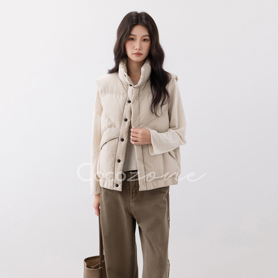 COCO ZONE 刘11 90鹅绒立领羽绒服简约保暖无袖小个子新款上衣