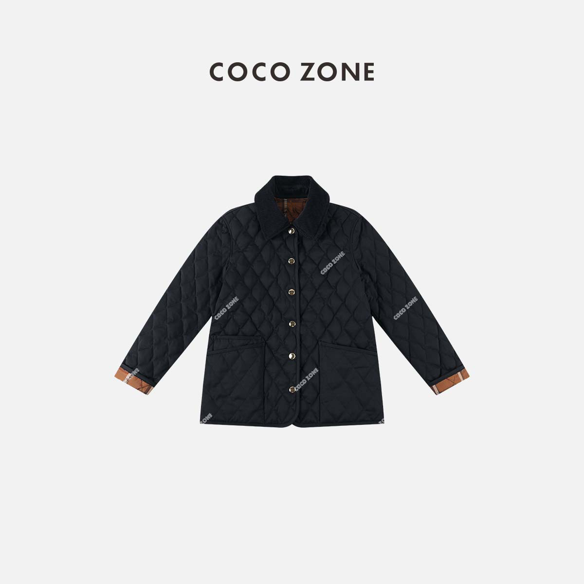 COCO ZONE 刘一一 90鹅绒奶奶服经典翻领菱形羽绒服外套23C29789