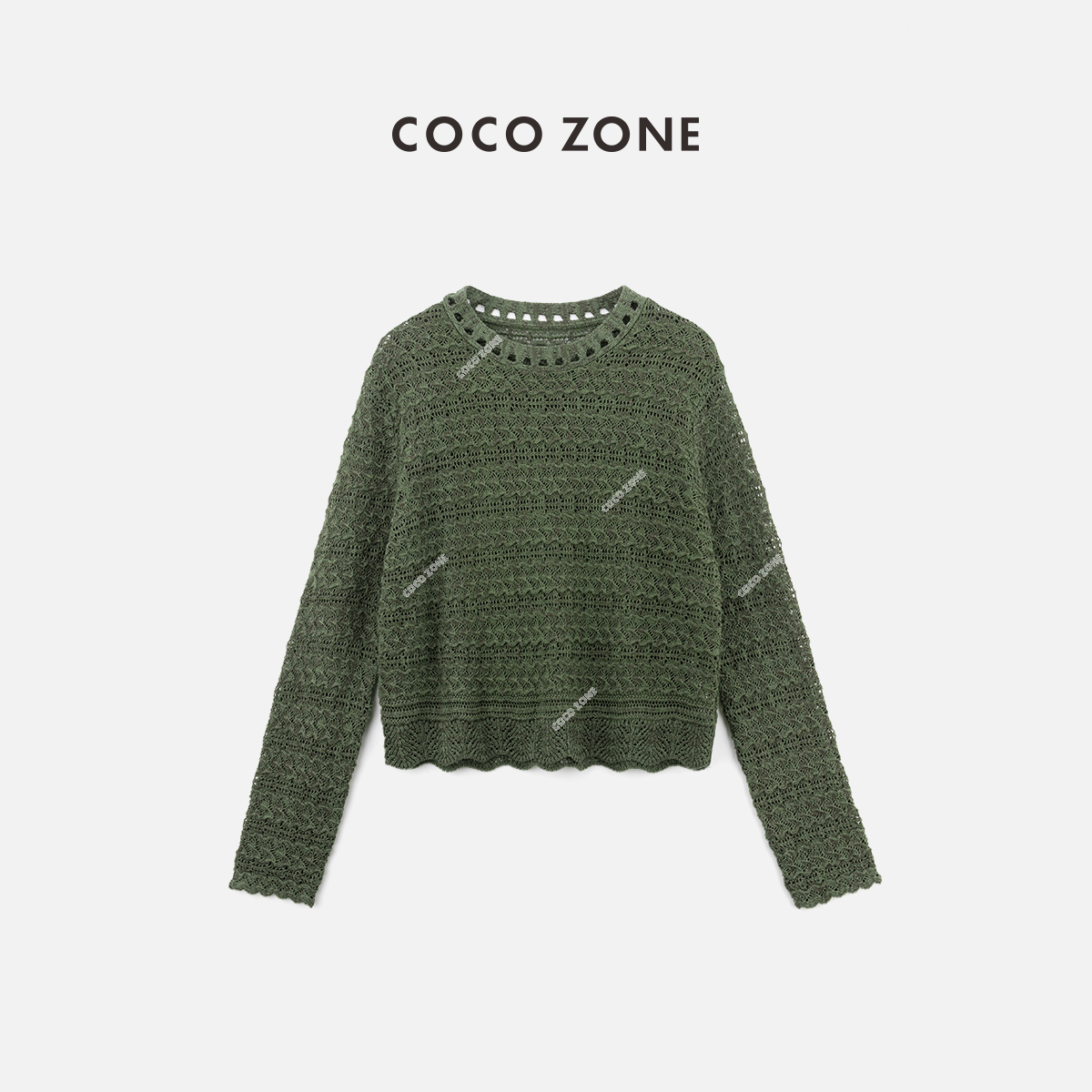 COCO ZONE2024圆领镂空长袖毛衣设计感百搭毛针织衫CC1A0585