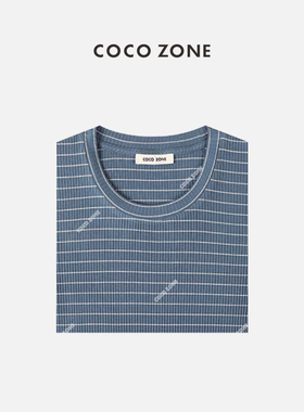 COCO ZONE 刘11 夏新款经典款圆领条短袖T恤上衣 23C18690
