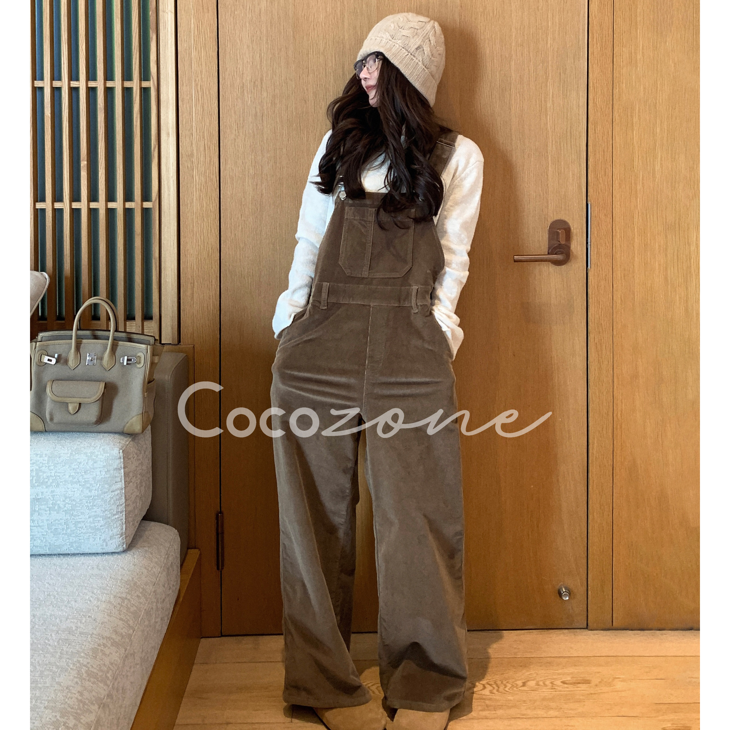 COCO ZONE 刘一一  简约复古经典工装风背带裤 CD1A1347