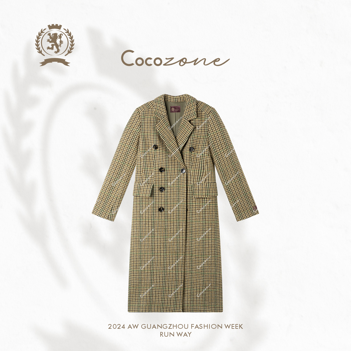 COCOZONE刘11100绵羊毛秋冬复古格子长款毛呢大衣外套CC1C2150