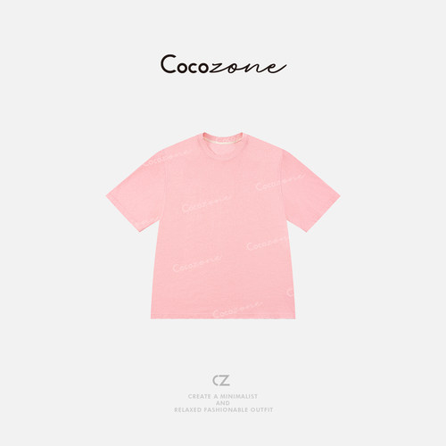 COCO ZONE 刘一一 100棉新款领口破坏设计粉色圆领T恤CD1A0524