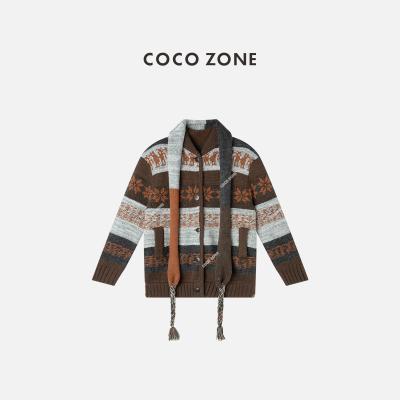 COCO ZONE 刘一一 秋冬设计感拼色圆领单排扣针织开衫CC1D2510