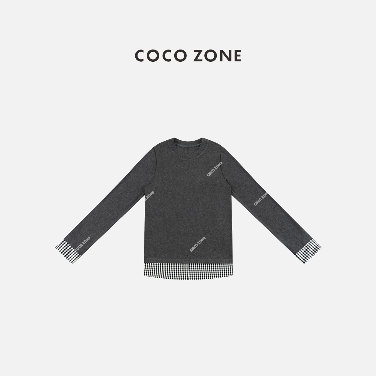 COCOZONE 刘112025春季新款拼接长袖T恤显瘦内搭打底衫CC2D2594