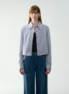 COCO ZONE&刘11时尚短款格子衬衫polo领单排扣百搭上衣24C60086