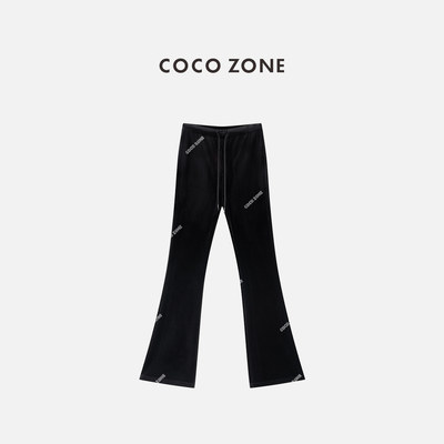 COCO ZONE 刘一一 简约女士松紧腰微喇裤百搭纯色休闲裤CC2C1888