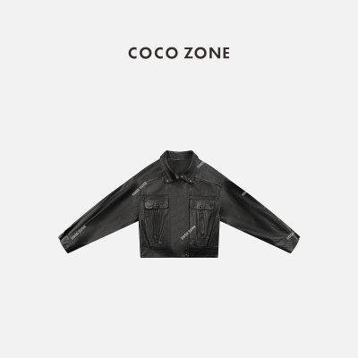 COCO ZONE 刘一一2025高级感翻领时尚皮衣外套复古气质拉链上衣女