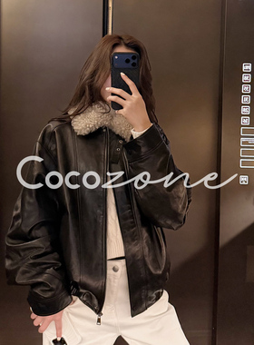 COCO ZONE 刘 一一“查理斯”英国进口100羊皮革翻领皮衣CD2A3282