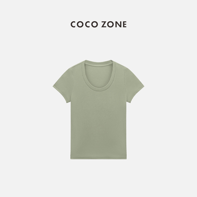 COCOZONE纯色U领短袖T恤