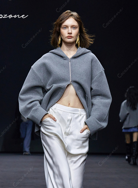 刘一一&COCO ZONE 美式廓形灰色连帽百搭双头拉链外套 23C30326