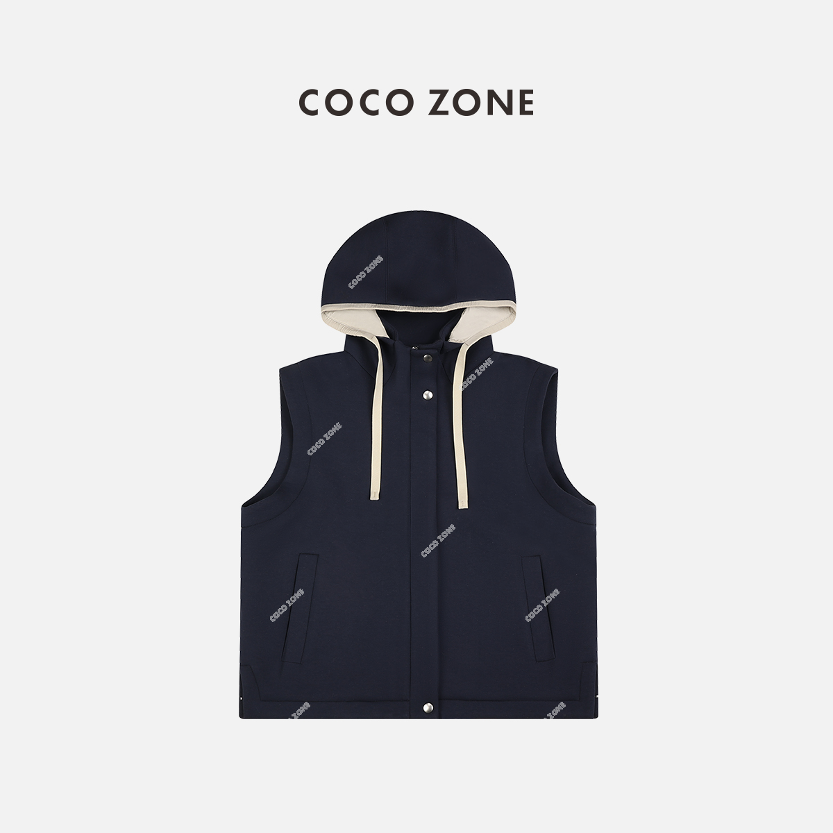 COCO ZONE 刘一一撞色马甲经典潮流拼色连帽领显格调马甲24C10226