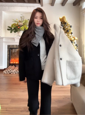 COCO ZONE 刘 一一 “布兰卡”100羊毛V领毛呢外套 CD2A3339