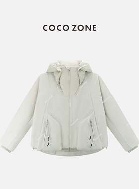 COCO ZONE 刘一一 高级感连帽拼接通勤风保暖鹅绒服 CC2C1632