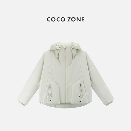 COCO ZONE 刘一一 高级感连帽拼接通勤风保暖鹅绒服 CC2C1632