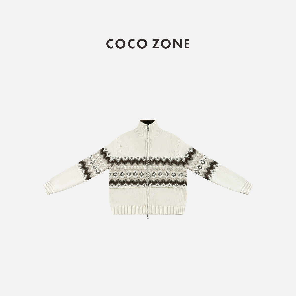 COCO ZONE 刘11“千层雪”费尔岛双头拉链提花针织开衫CC1D2785